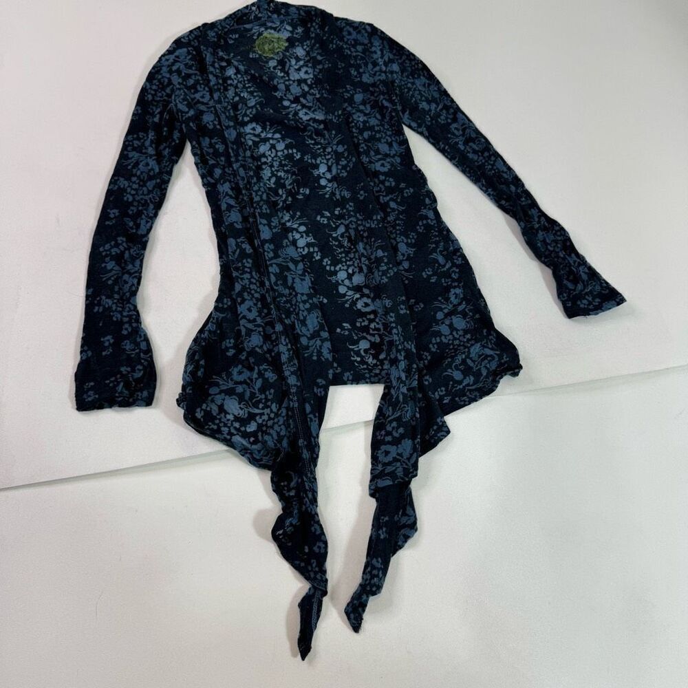 Eco Yoga Cardigan Womens Medium Organic Cotton Blend Blue Open Lightweight